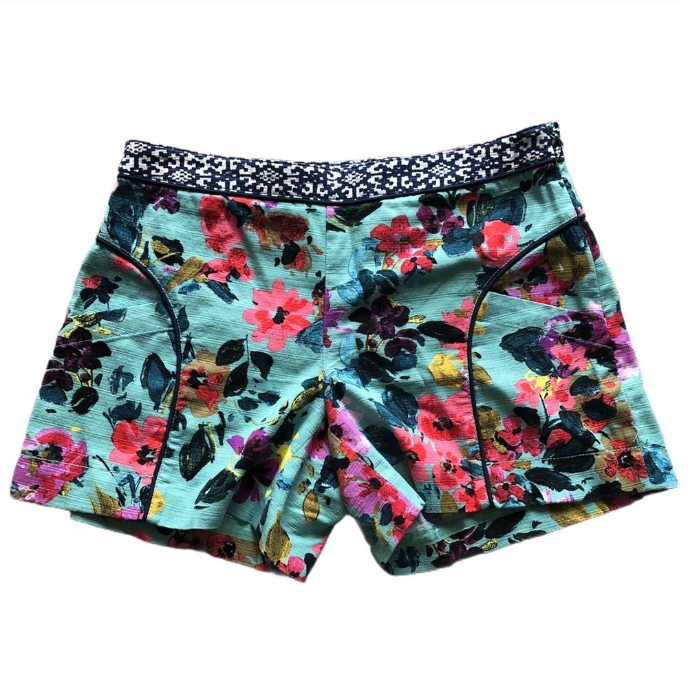 Anthropology Cartonnier Floral Teal Shorts - Picture 2 of 7